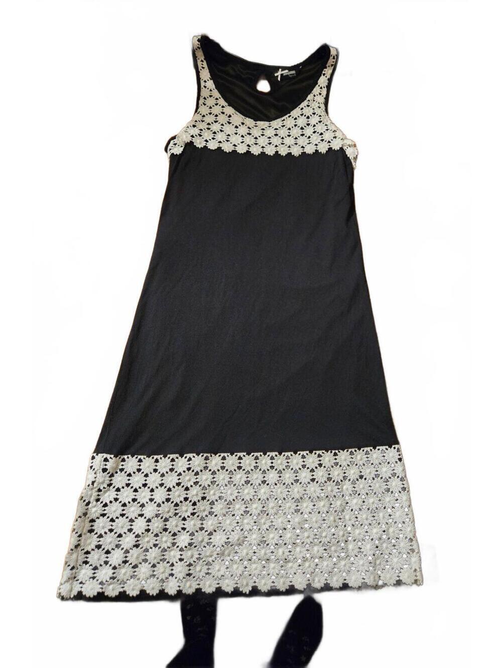 Sinequanone Paris Black Crochet Trim Tank Dress Midi Sleeveless Designer Paris